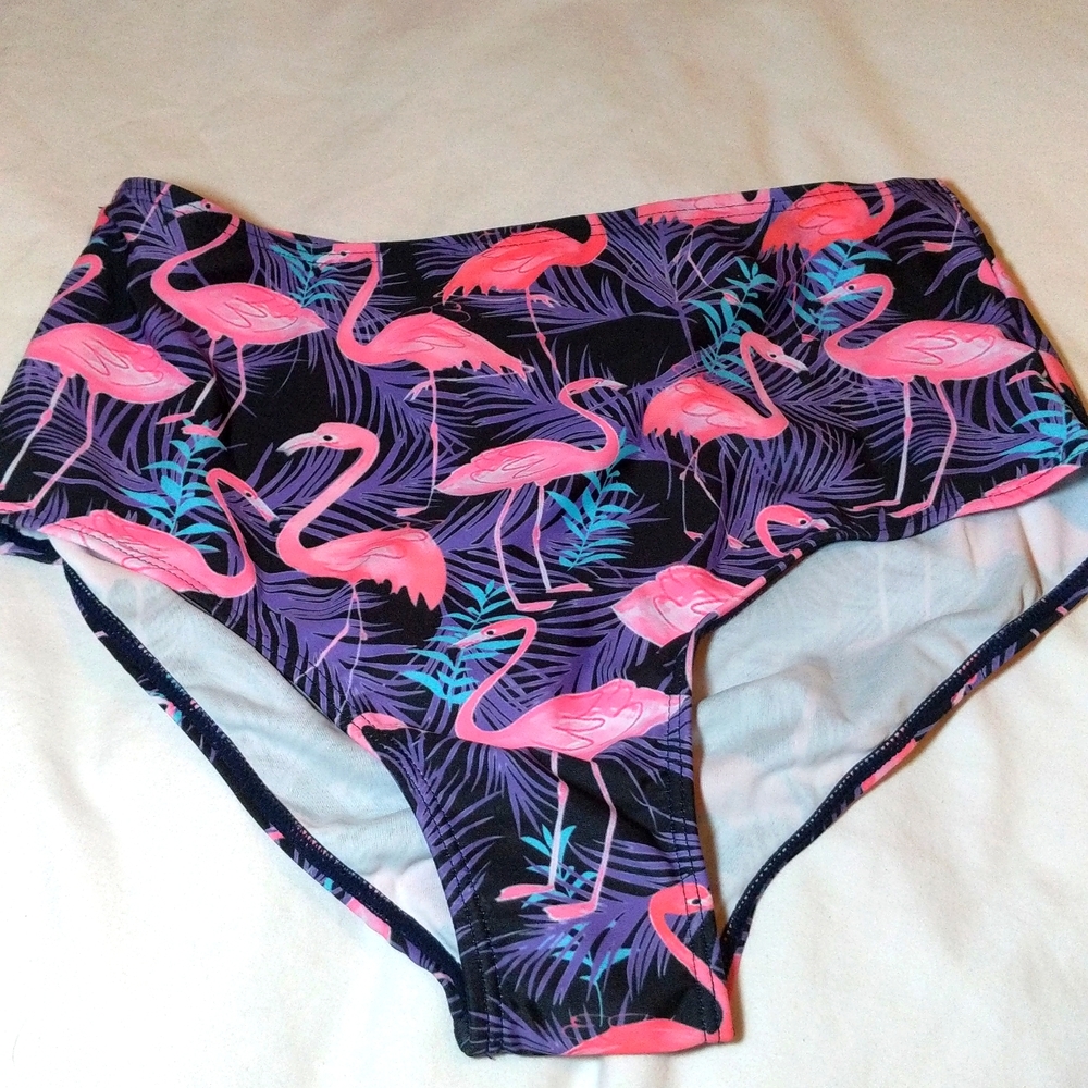 New- Women's flamingo high-waisted swim bottoms
